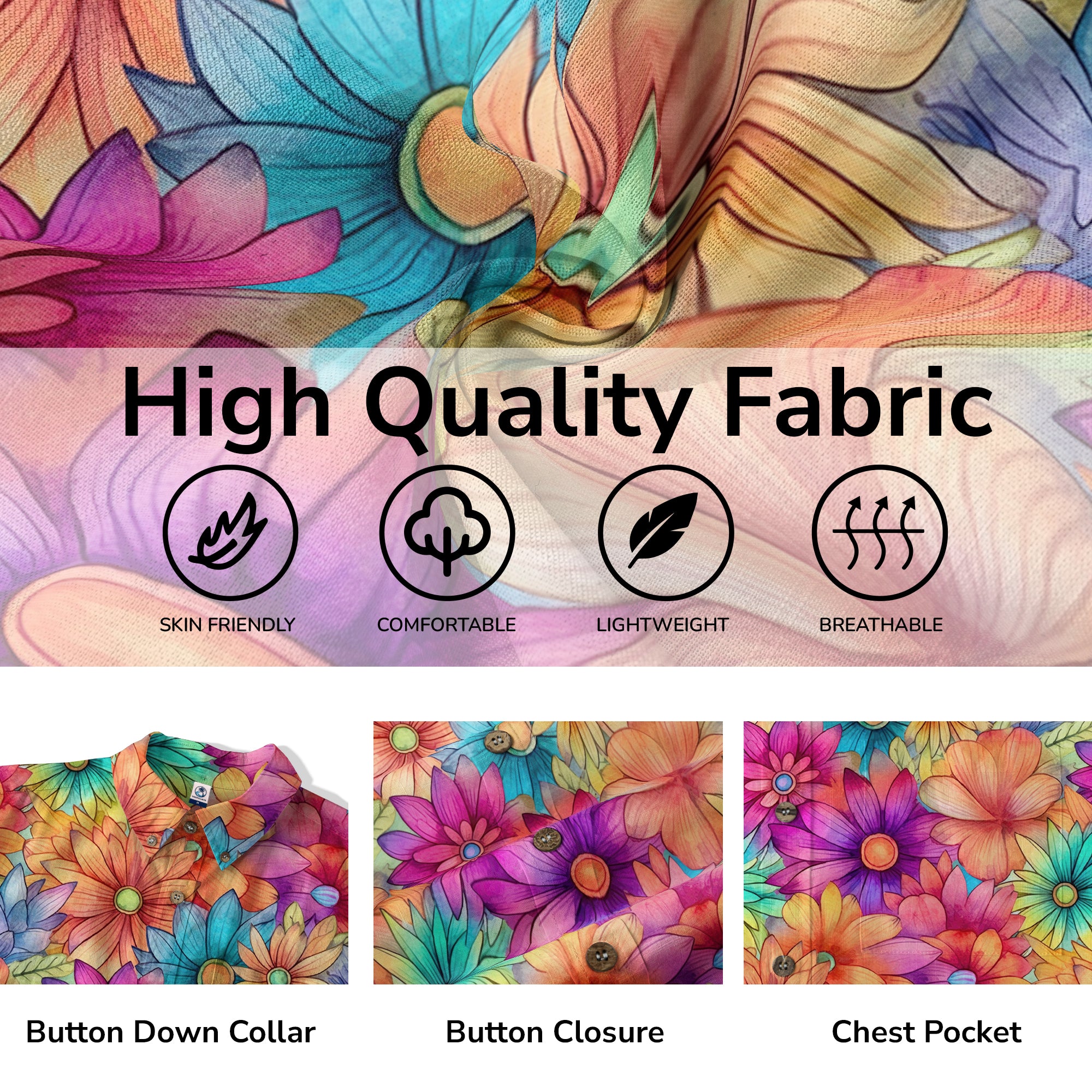 Hippie Flowers Seamless Patterns Hawaii Shirt, Groovy Floral Pattern Hawaiian Shirt