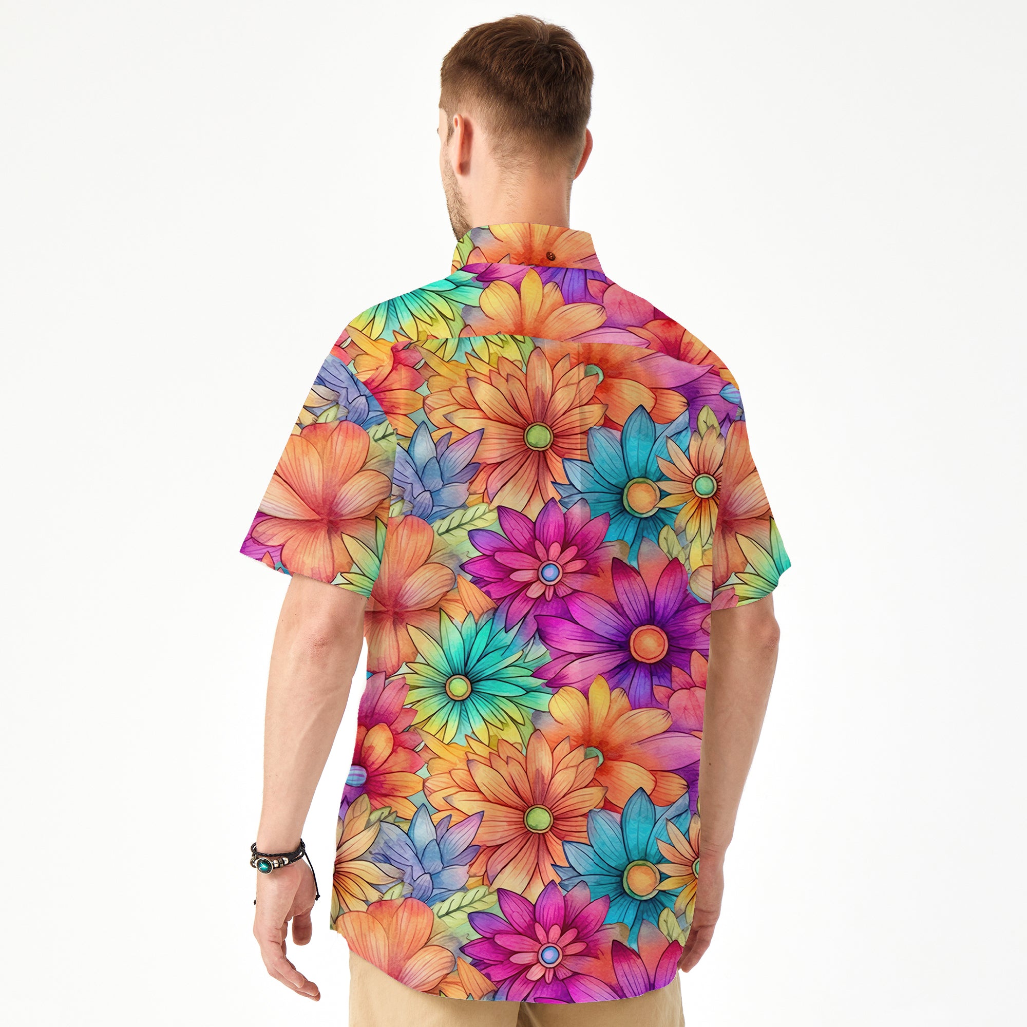 Hippie Flowers Seamless Patterns Hawaii Shirt, Groovy Floral Pattern Hawaiian Shirt