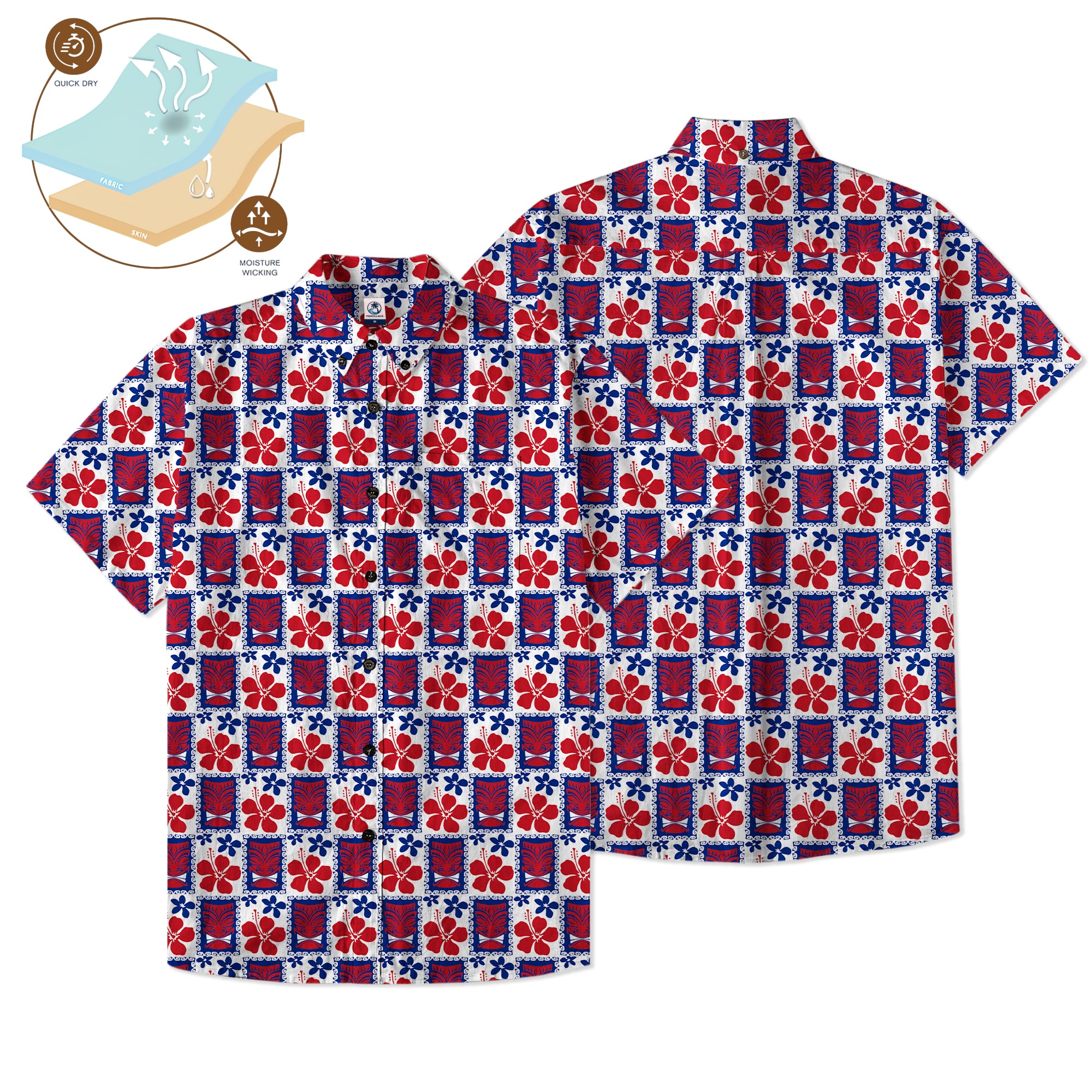 Tiki US Flag Independence Day  - Cotton Hawaii Shirt