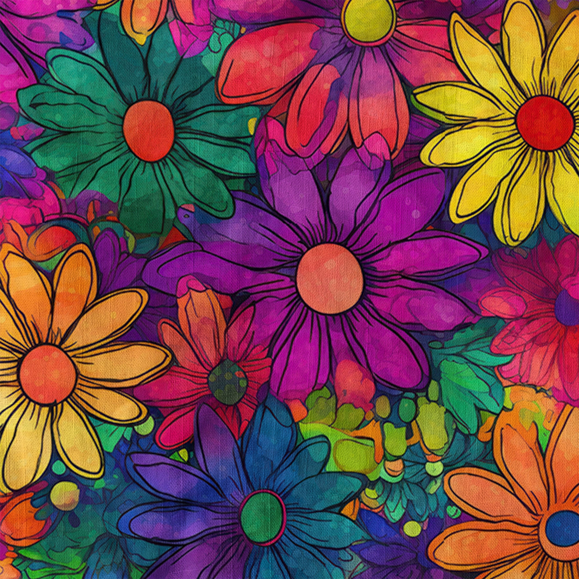 Hippie Flowers Seamless Patterns Hawaii Shirt, Groovy Floral Pattern Hawaiian Shirt