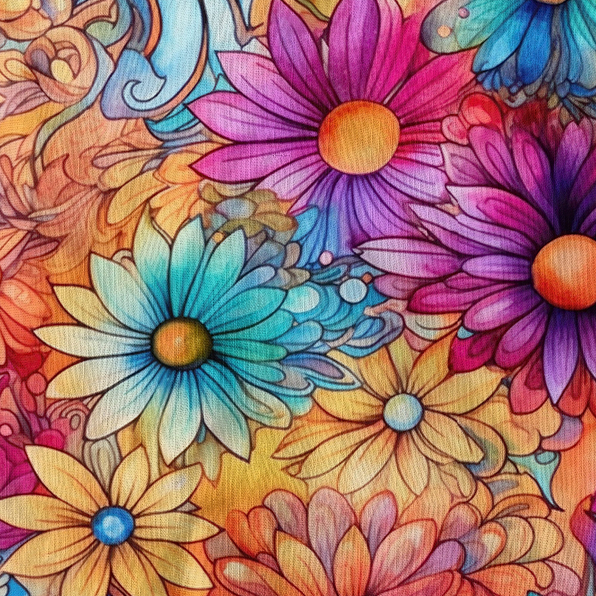 Hippie Flowers Seamless Patterns Hawaii Shirt, Groovy Floral Pattern Hawaiian Shirt