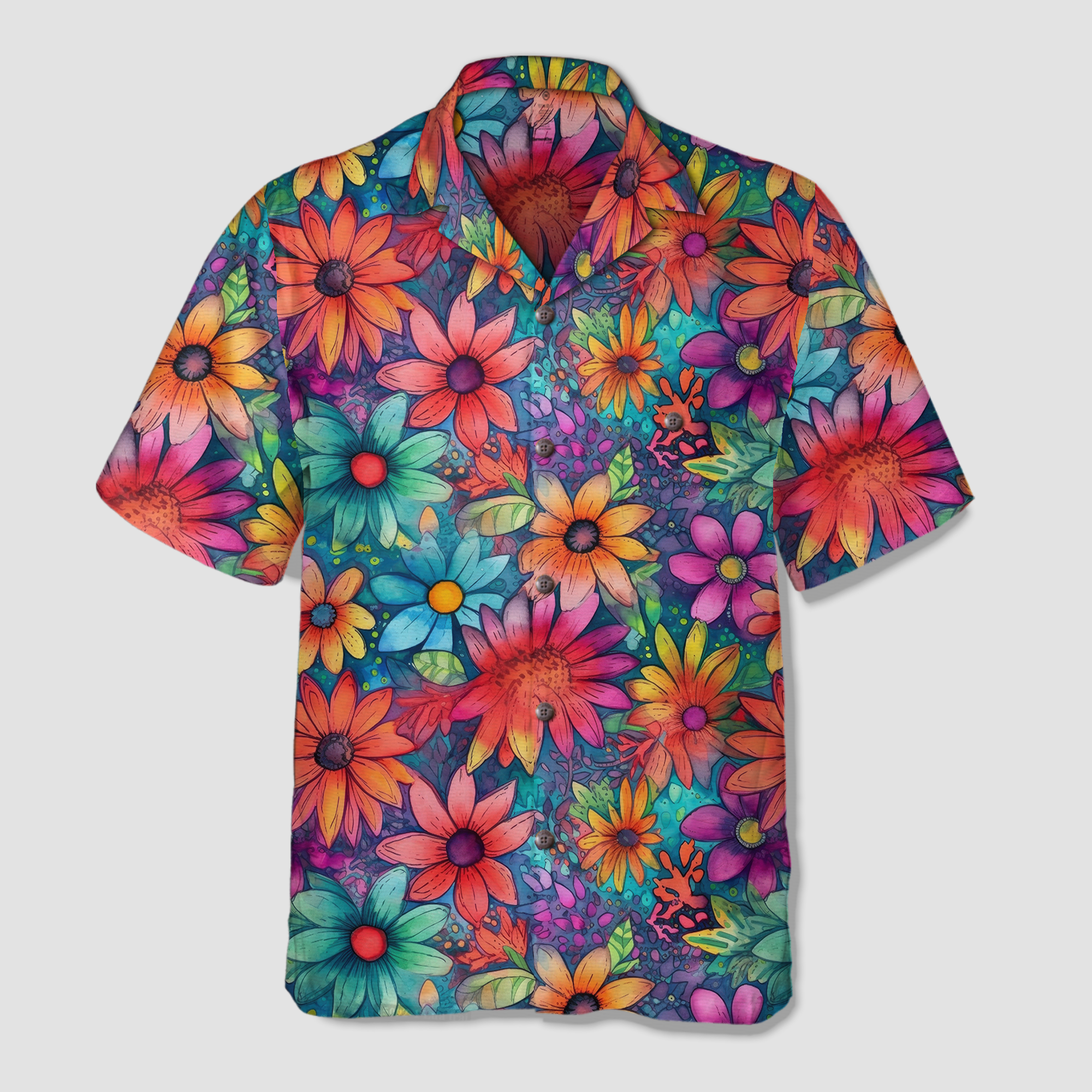 Colorful Hippie Flowers Patterns Hawaii Shirt, Groovy Floral Pattern Hawaiian Shirt for Men Women - The Palmix