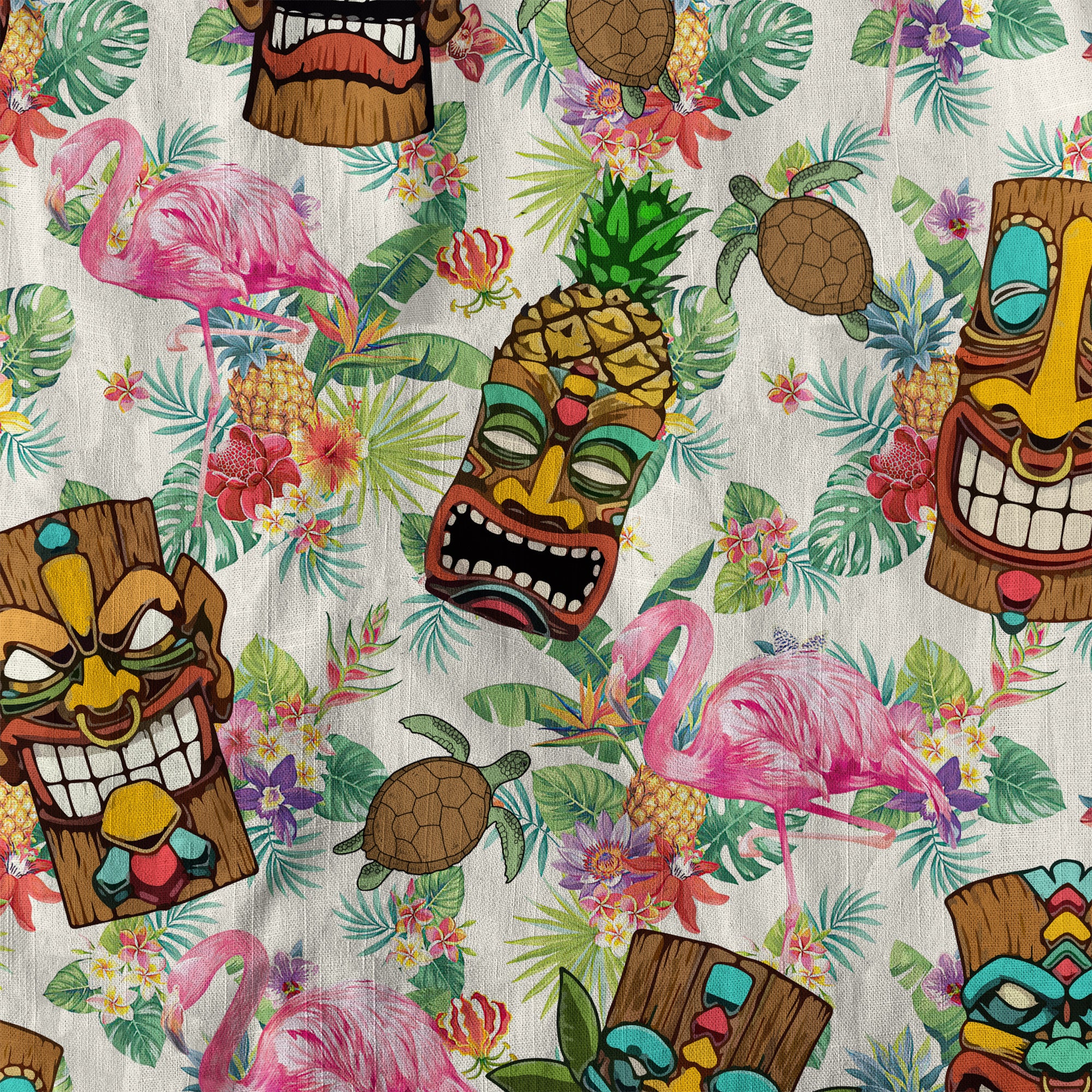 Tropical Tiki Mask Hawaiian Shirts, Polynesian Button Down Hawaiian Ocean Shirts