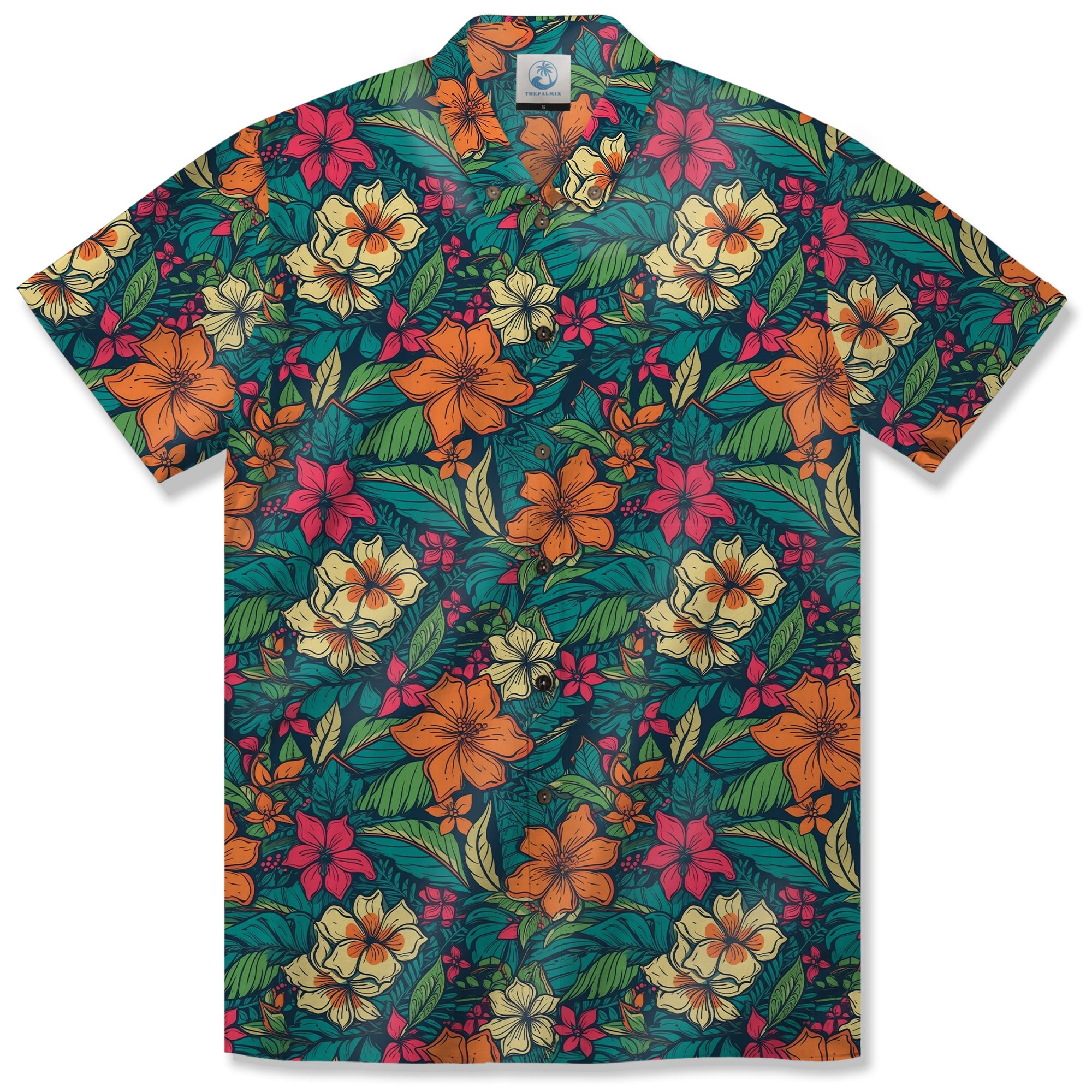 Vibrant Tropical Jungle Seamless Patterns Hawaii Shirt, Aloha Floral Hawaiian Button Down Shirt - The Palmix