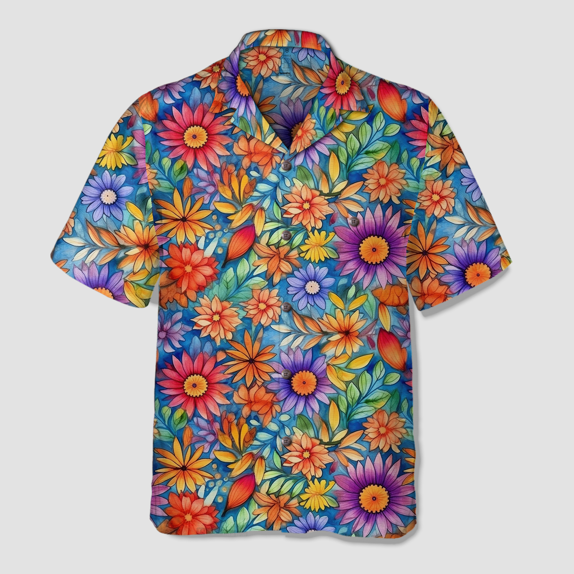 Colorful Hippie Flowers Patterns Hawaii Shirt, Groovy Floral Pattern Hawaiian Shirt for Men Women - The Palmix