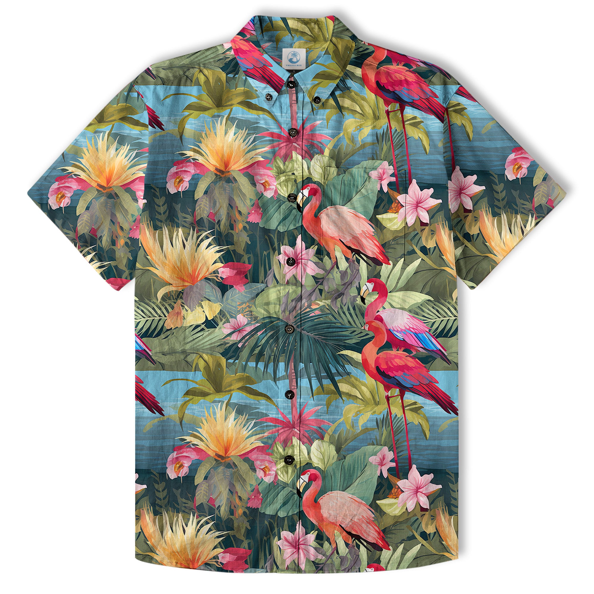 Flamingo Classic Aloha Hibiscus Hawaiian Shirt, Luau Party Outfit, Vacation Beachwear - The Palmix