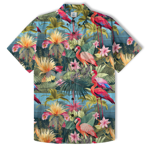 Flamingo Classic Aloha Hibiscus Hawaiian Shirt, Luau Party Outfit, Vacation Beachwear - The Palmix