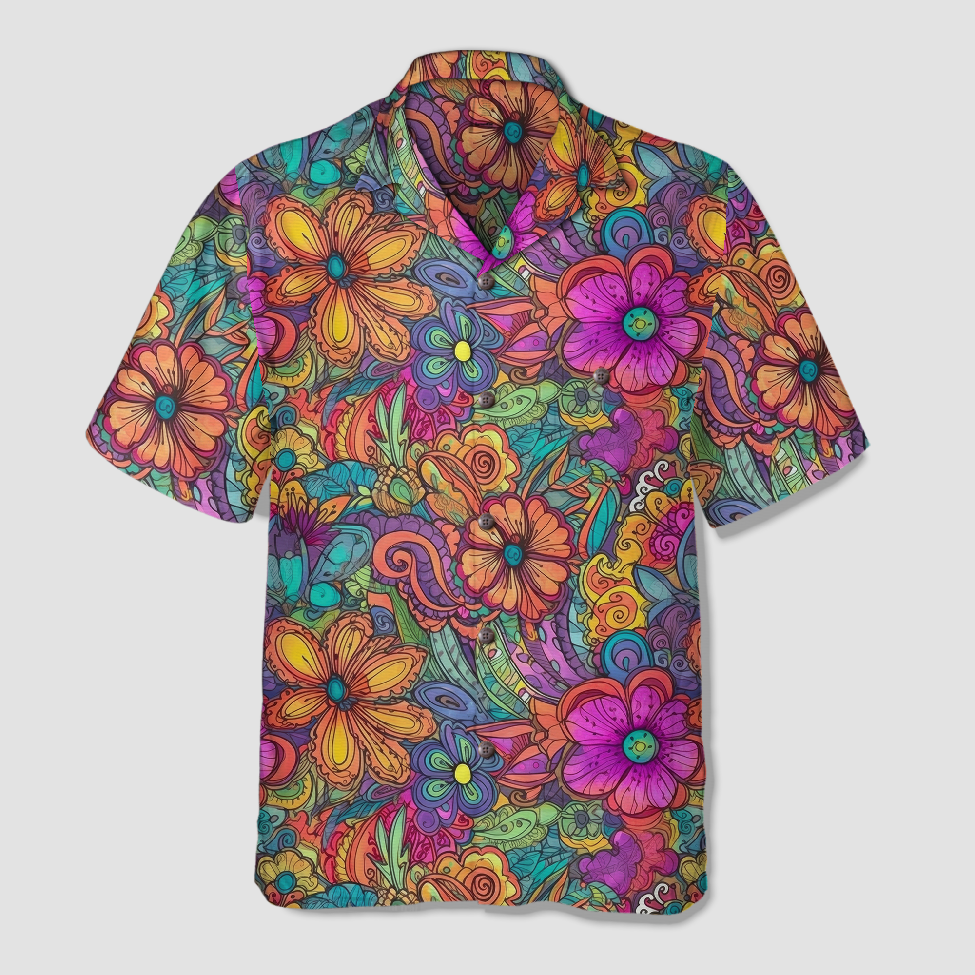 Colorful Hippie Flowers Patterns Hawaii Shirt, Groovy Floral Pattern Hawaiian Shirt for Men Women - The Palmix