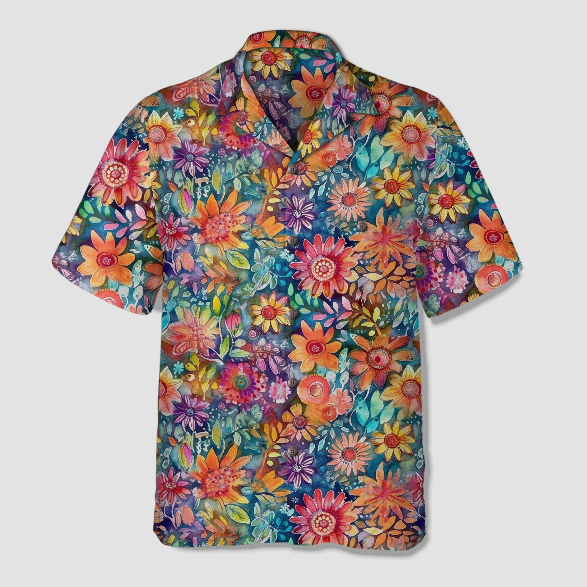 Colorful Hippie Flowers Patterns Hawaii Shirt, Groovy Floral Pattern Hawaiian Shirt for Men Women - The Palmix