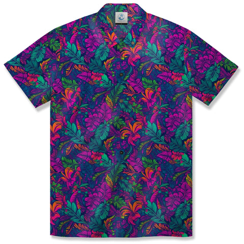 Electric Vibrant Tropical Beach Pattern Hawaiin Button Down Shirt - The Palmix
