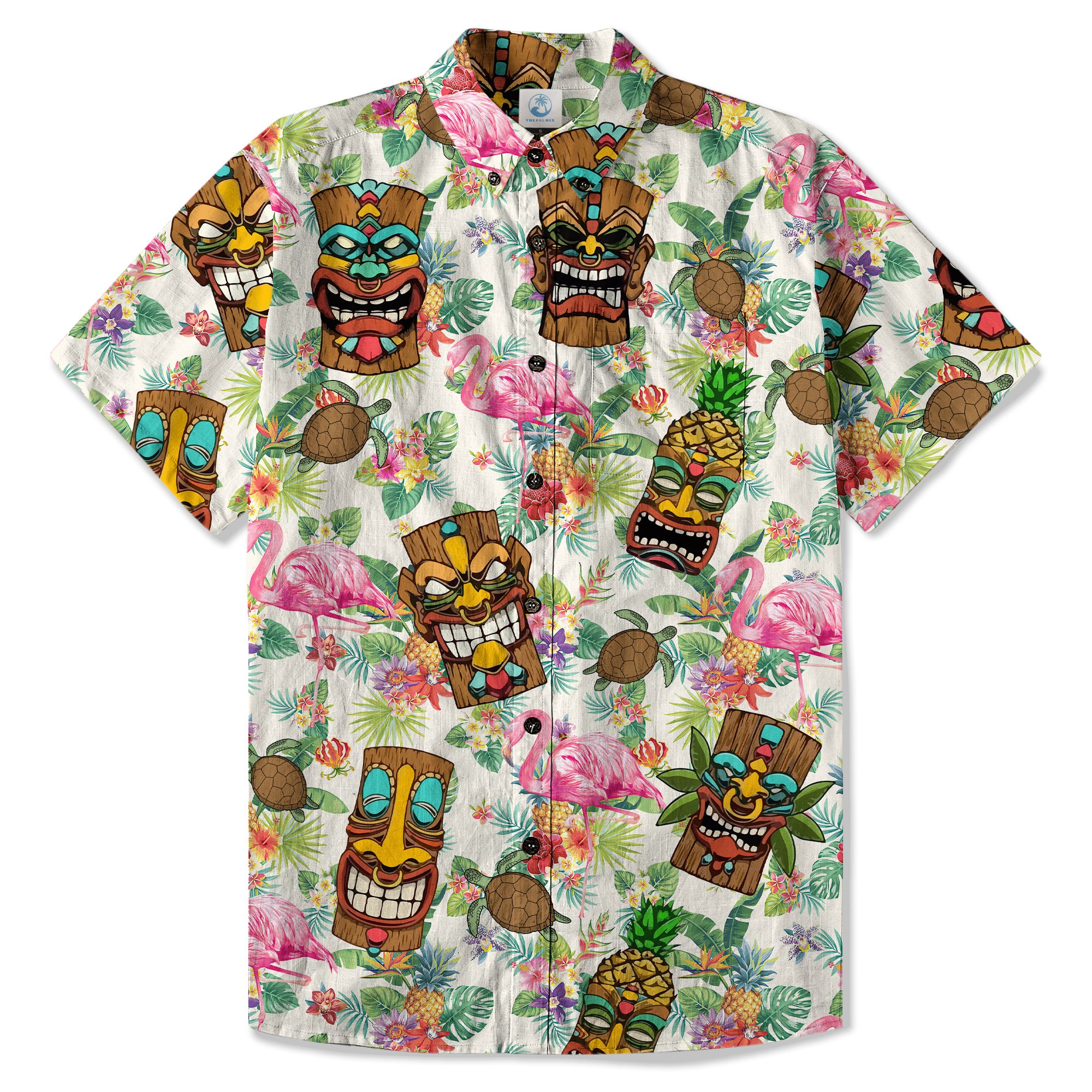 Tropical Tiki Mask Hawaiian Shirts, Polynesian Button Down Hawaiian Ocean Shirts