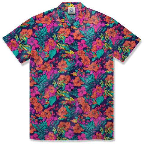 Vibrant Tropical Jungle Seamless Patterns Hawaii Shirt, Aloha Floral Hawaiian Button Down Shirt - The Palmix