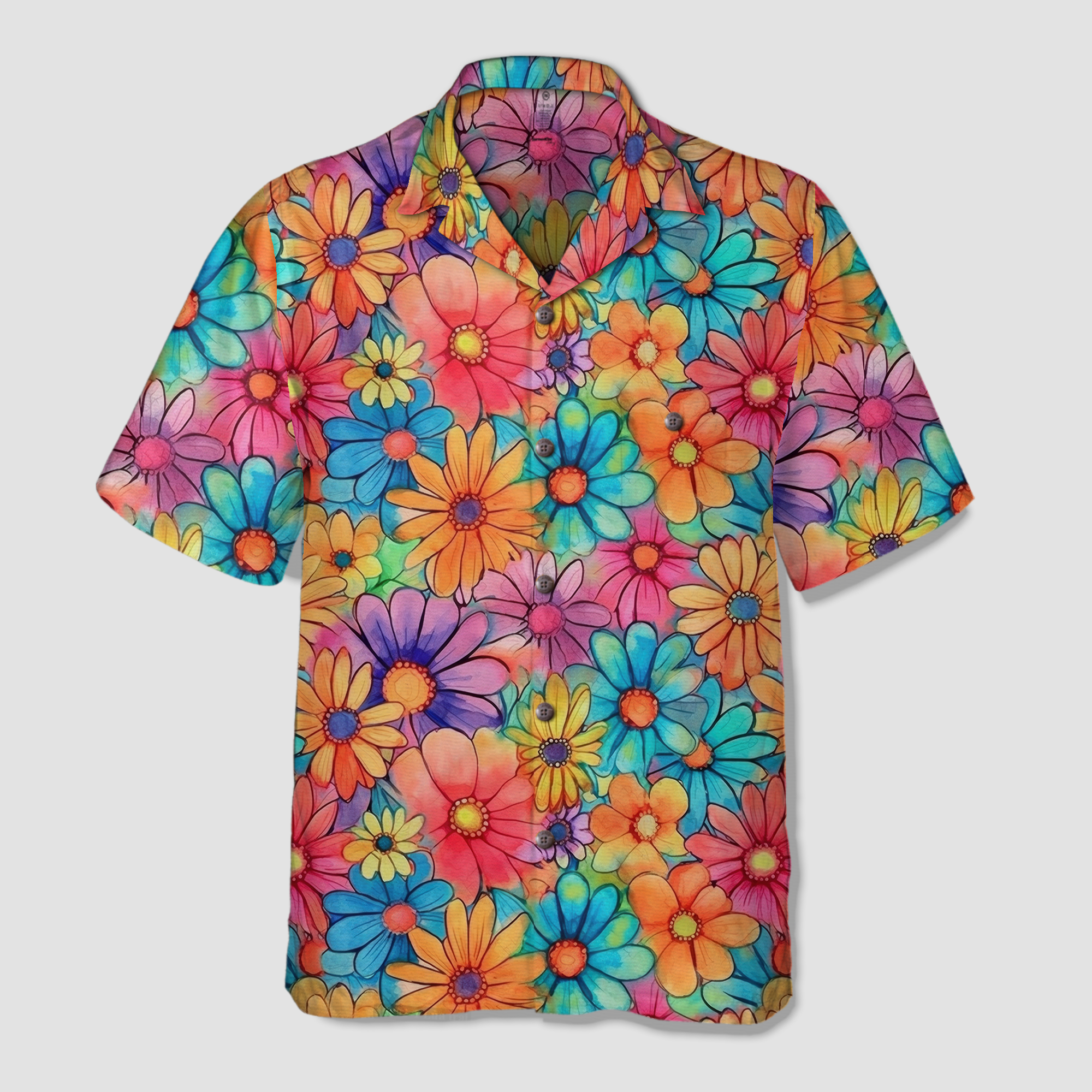 Colorful Hippie Flowers Patterns Hawaii Shirt, Groovy Floral Pattern Hawaiian Shirt for Men Women - The Palmix