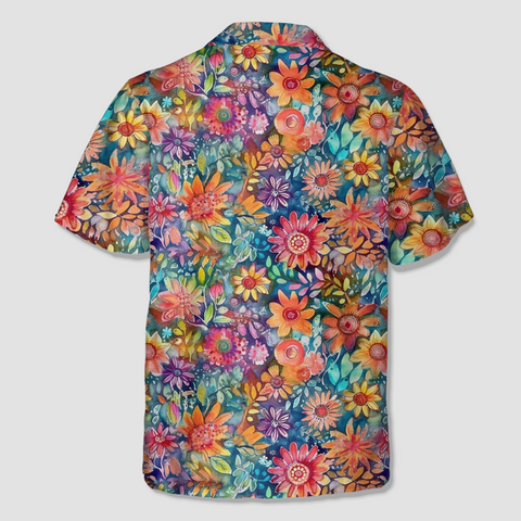 Colorful Hippie Flowers Patterns Hawaii Shirt, Groovy Floral Pattern Hawaiian Shirt for Men Women - The Palmix