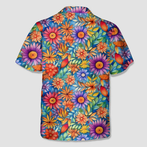 Colorful Hippie Flowers Patterns Hawaii Shirt, Groovy Floral Pattern Hawaiian Shirt for Men Women - The Palmix