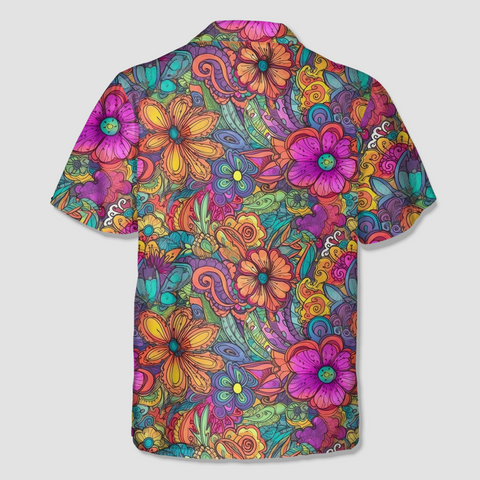 Colorful Hippie Flowers Patterns Hawaii Shirt, Groovy Floral Pattern Hawaiian Shirt for Men Women - The Palmix