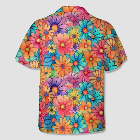 Colorful Hippie Flowers Patterns Hawaii Shirt, Groovy Floral Pattern Hawaiian Shirt for Men Women - The Palmix