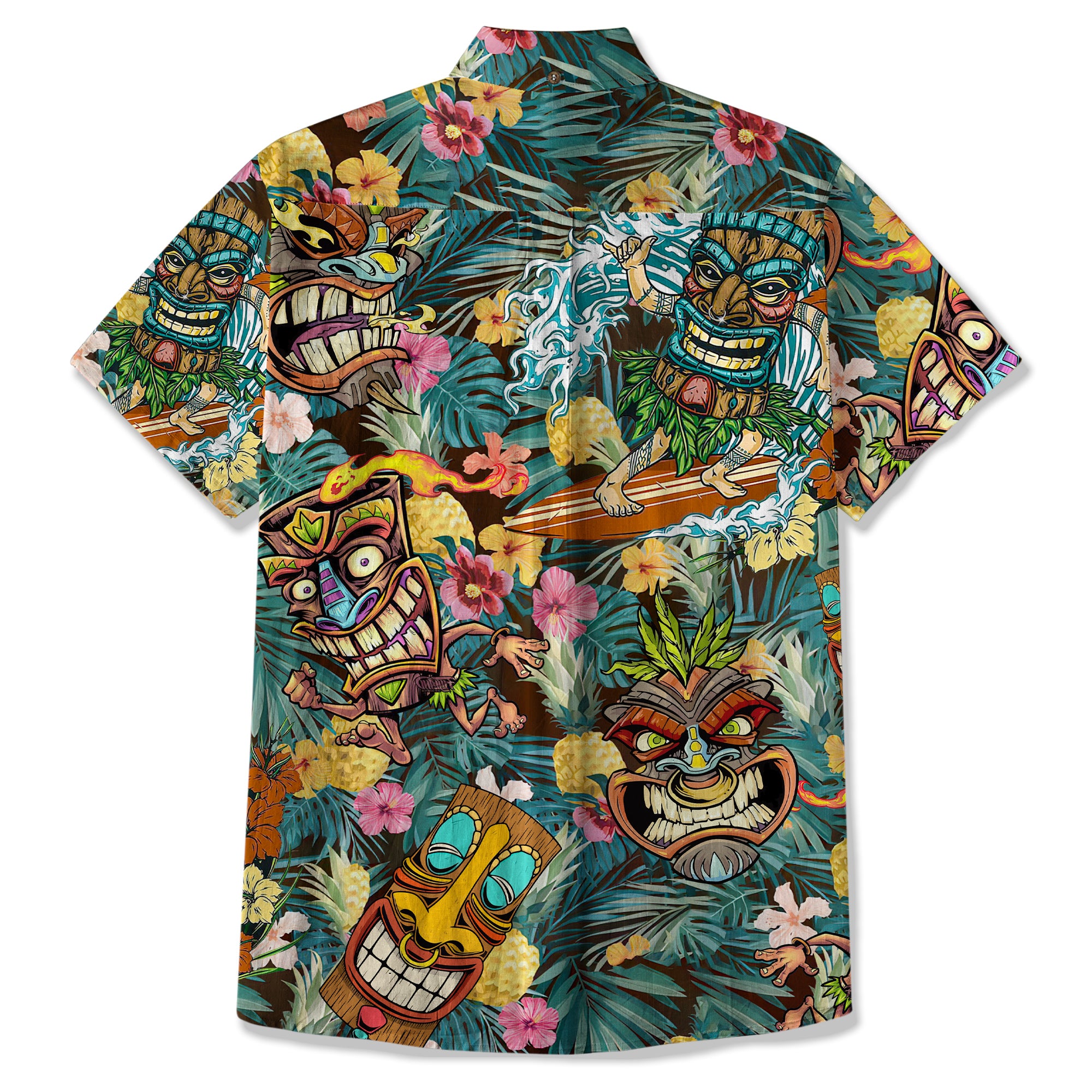 Tropical Tiki Mask Hawaiian Shirts, Polynesian Button Down Hawaiian Ocean Shirts