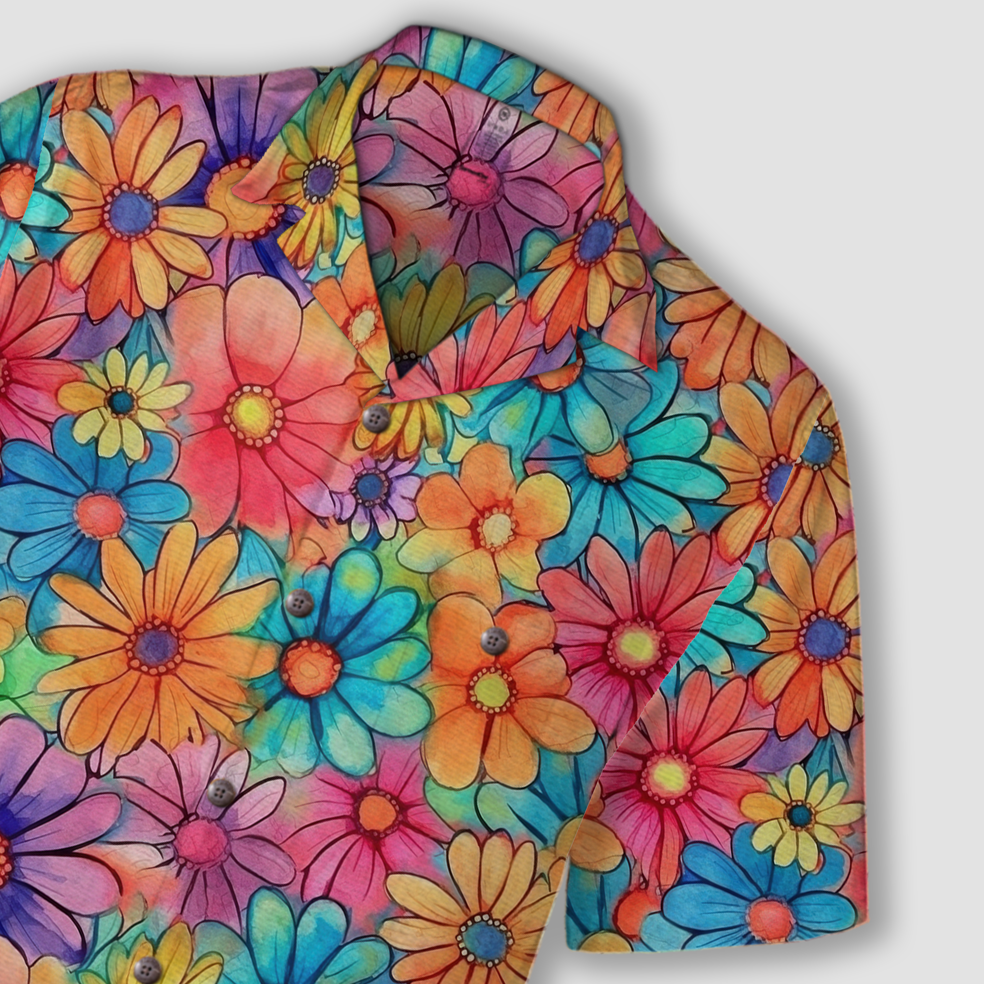 Colorful Hippie Flowers Patterns Hawaii Shirt, Groovy Floral Pattern Hawaiian Shirt for Men Women - The Palmix