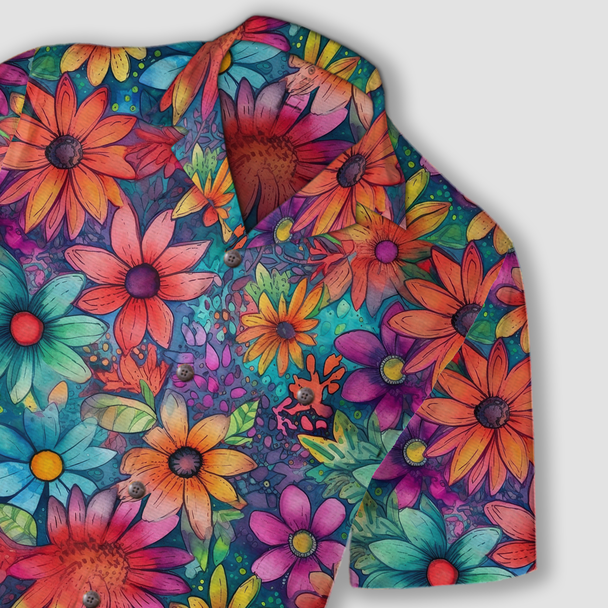 Colorful Hippie Flowers Patterns Hawaii Shirt, Groovy Floral Pattern Hawaiian Shirt for Men Women - The Palmix