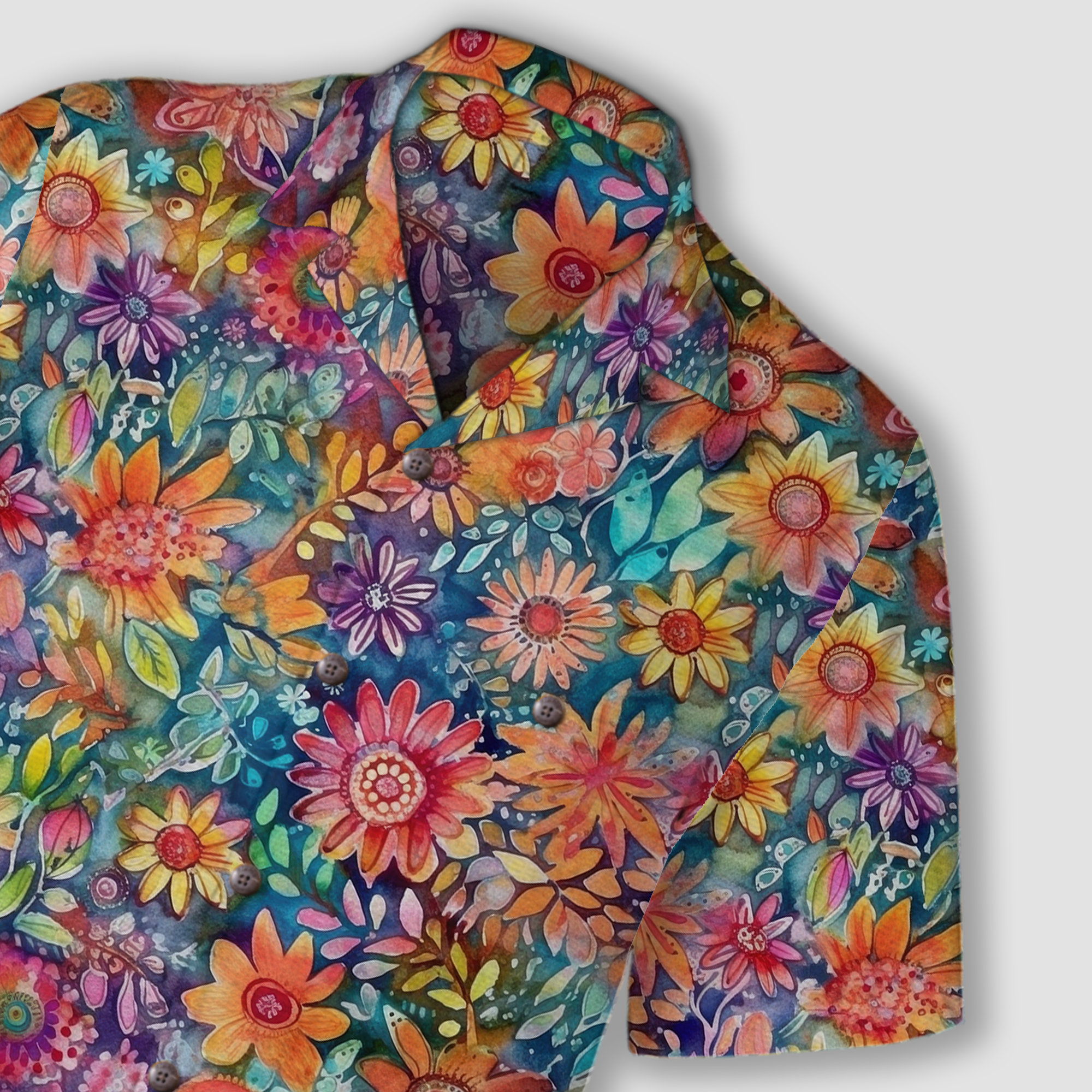 Colorful Hippie Flowers Patterns Hawaii Shirt, Groovy Floral Pattern Hawaiian Shirt for Men Women - The Palmix