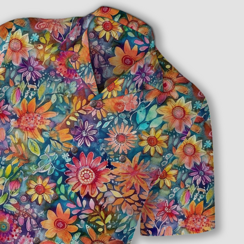 Colorful Hippie Flowers Patterns Hawaii Shirt, Groovy Floral Pattern Hawaiian Shirt for Men Women - The Palmix