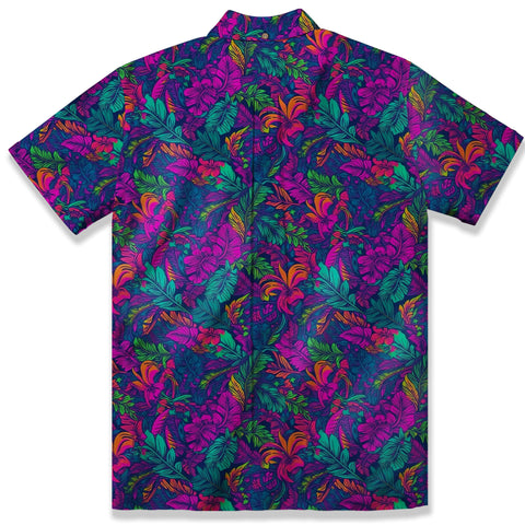 Electric Vibrant Tropical Beach Pattern Hawaiin Button Down Shirt - The Palmix
