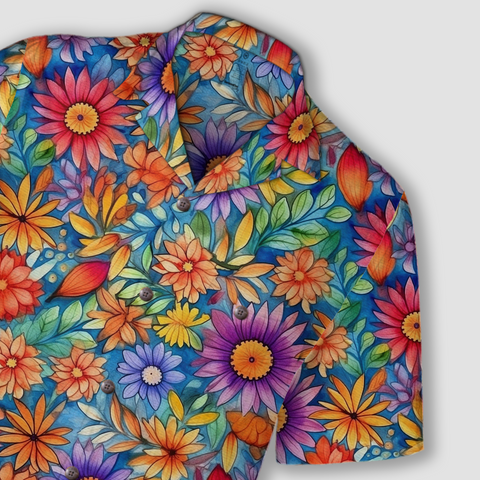 Colorful Hippie Flowers Patterns Hawaii Shirt, Groovy Floral Pattern Hawaiian Shirt for Men Women - The Palmix