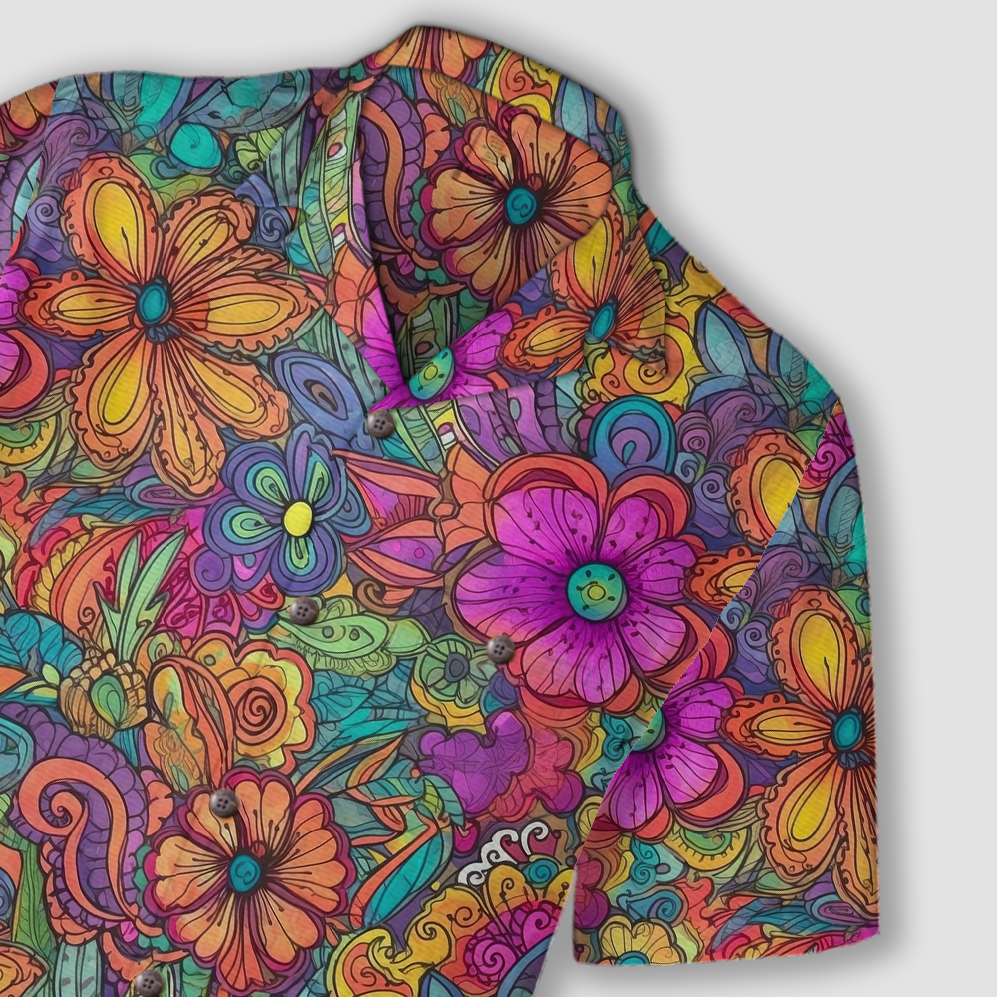 Colorful Hippie Flowers Patterns Hawaii Shirt, Groovy Floral Pattern Hawaiian Shirt for Men Women - The Palmix