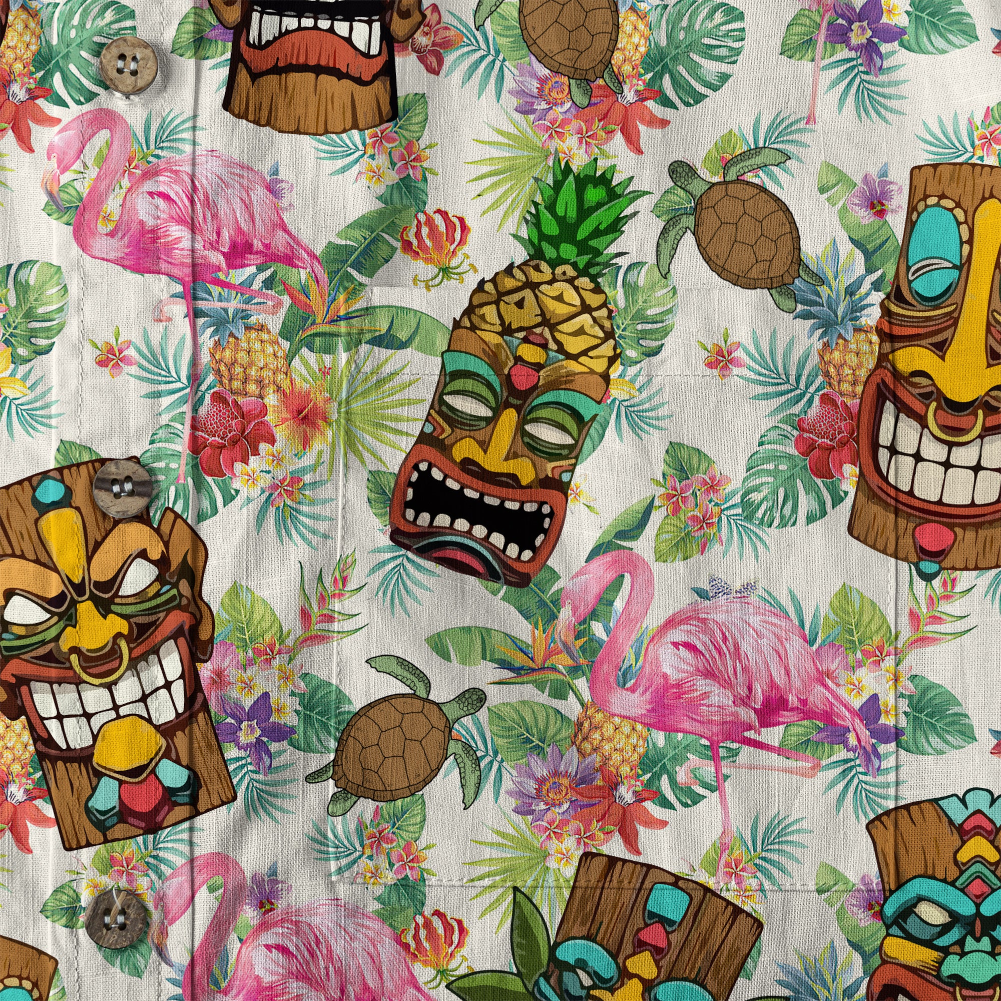 Tropical Tiki Mask Hawaiian Shirts, Polynesian Button Down Hawaiian Ocean Shirts