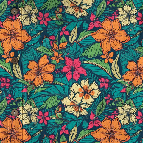 Vibrant Tropical Jungle Seamless Patterns Hawaii Shirt, Aloha Floral Hawaiian Button Down Shirt - The Palmix
