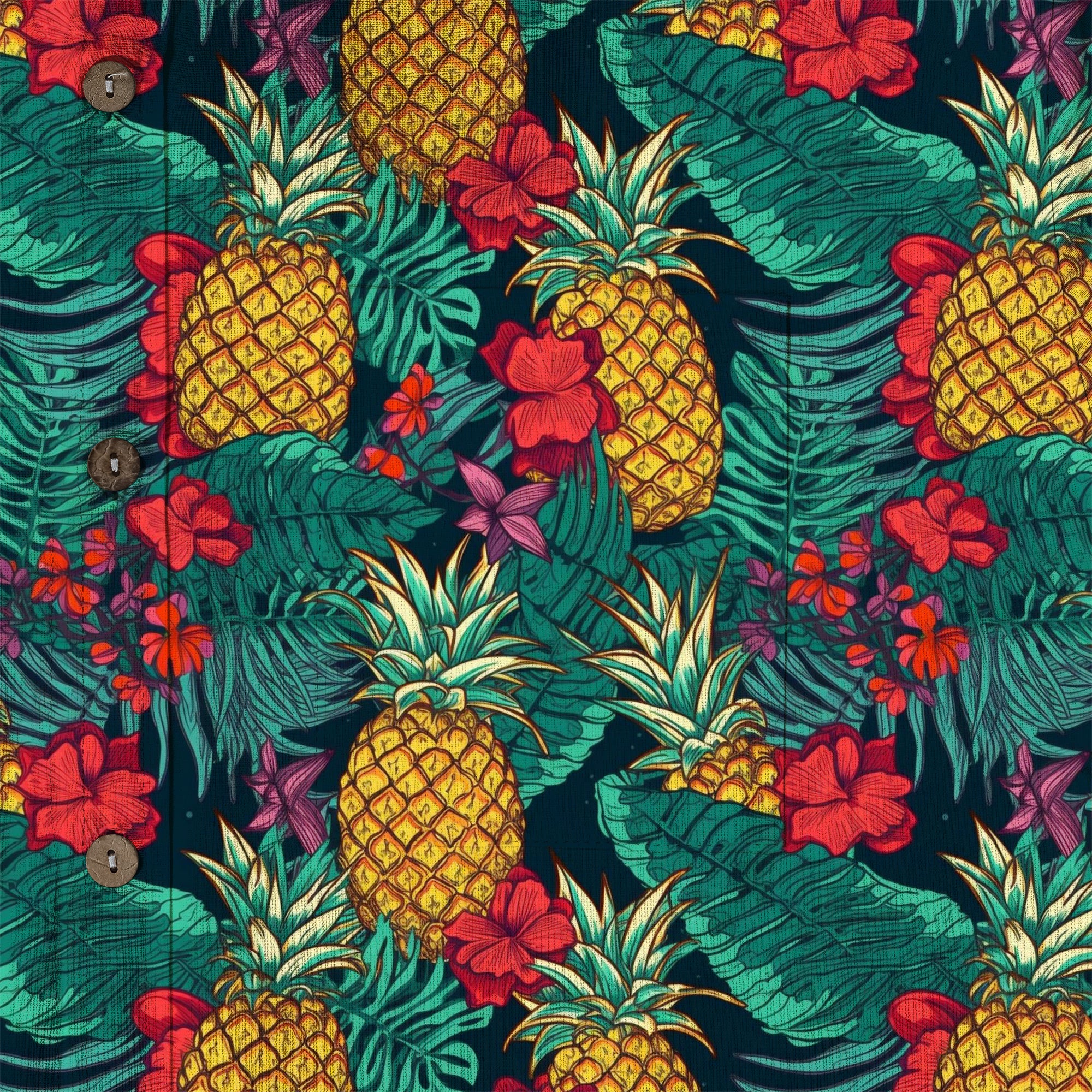 Hibiscus Pineapple Seamless Patterns Hawaiian Shirt For Men, Aloha Floral Pattern - The Palmix
