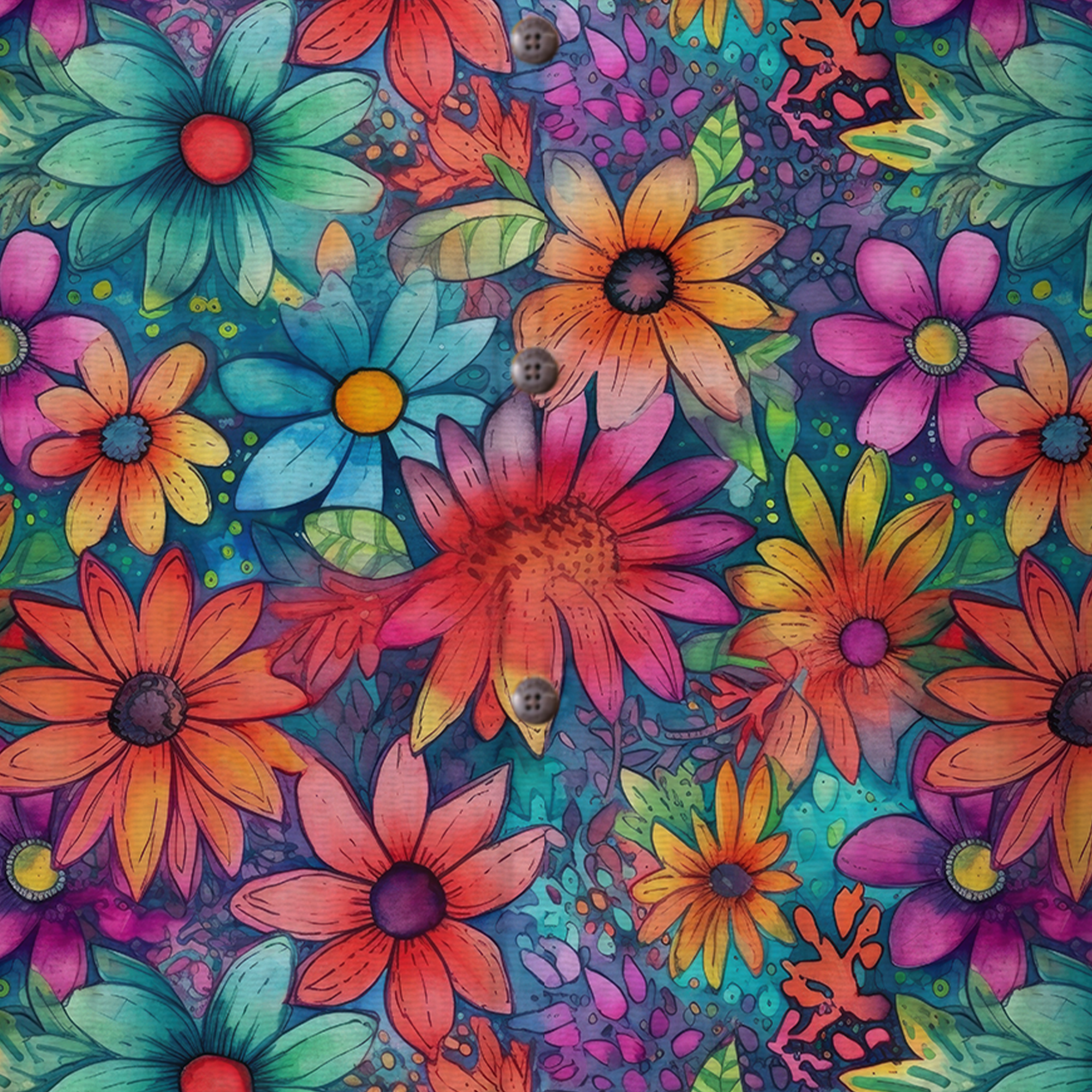 Colorful Hippie Flowers Patterns Hawaii Shirt, Groovy Floral Pattern Hawaiian Shirt for Men Women - The Palmix