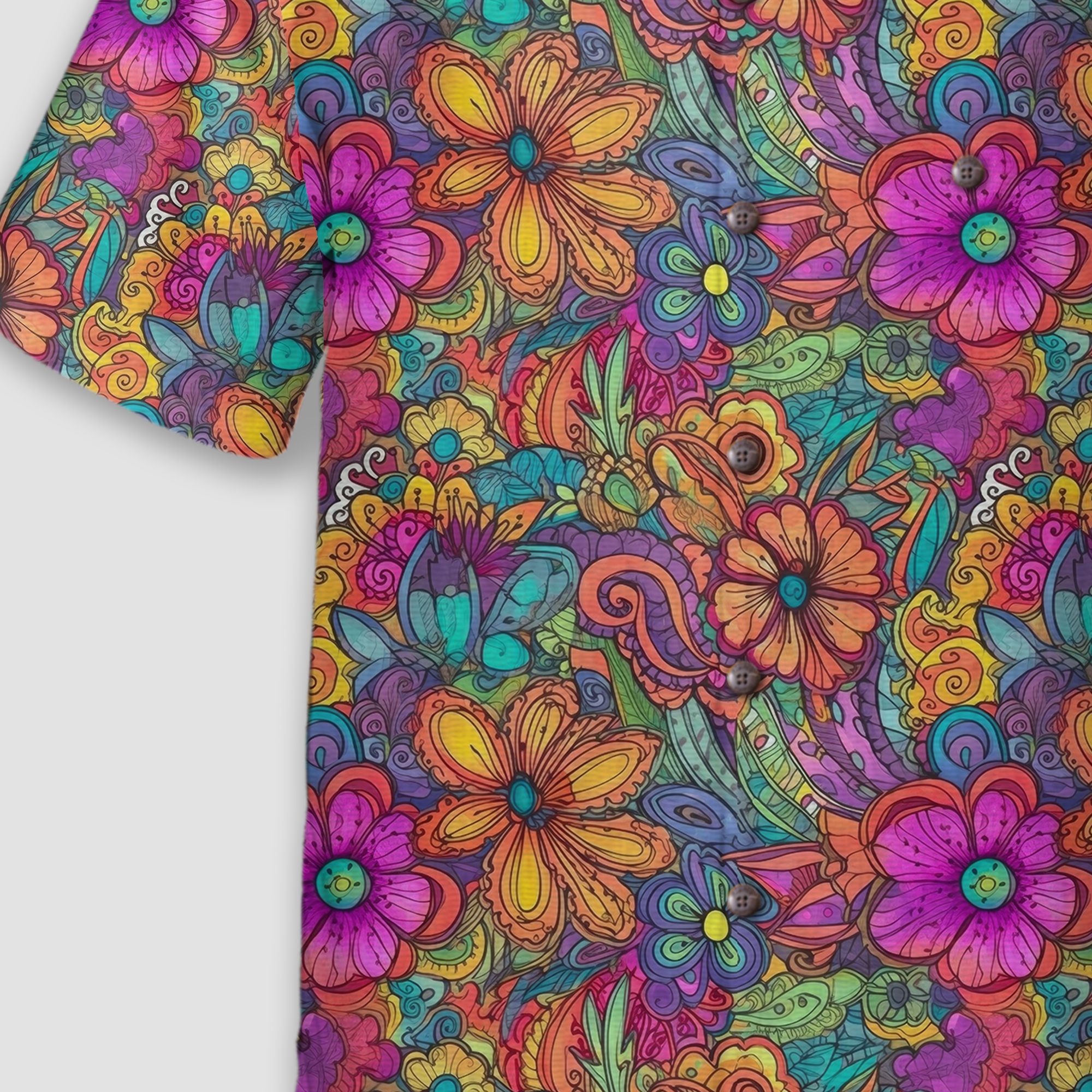 Colorful Hippie Flowers Patterns Hawaii Shirt, Groovy Floral Pattern Hawaiian Shirt for Men Women - The Palmix