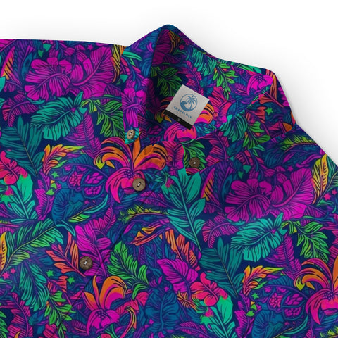 Electric Vibrant Tropical Beach Pattern Hawaiin Button Down Shirt - The Palmix
