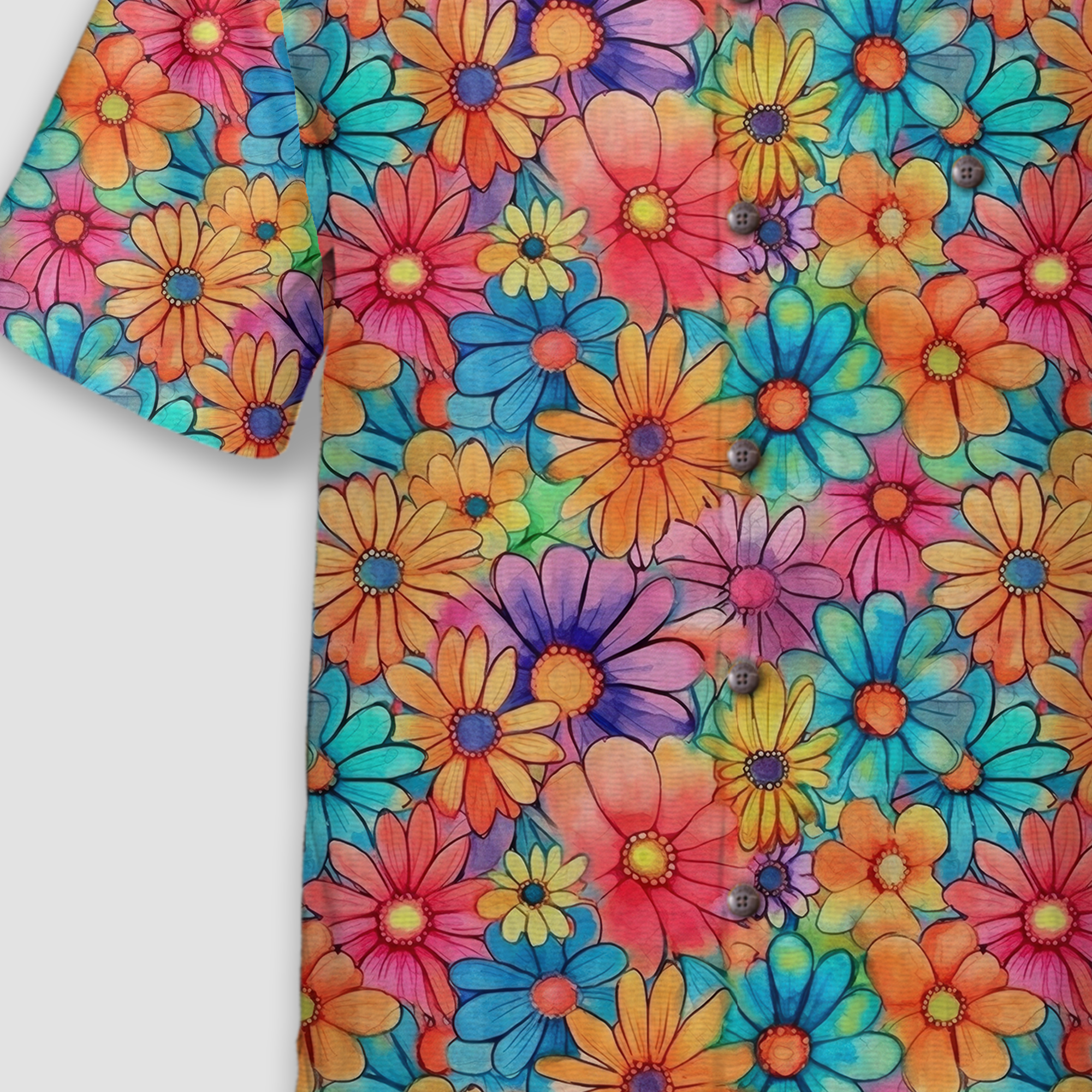Colorful Hippie Flowers Patterns Hawaii Shirt, Groovy Floral Pattern Hawaiian Shirt for Men Women - The Palmix