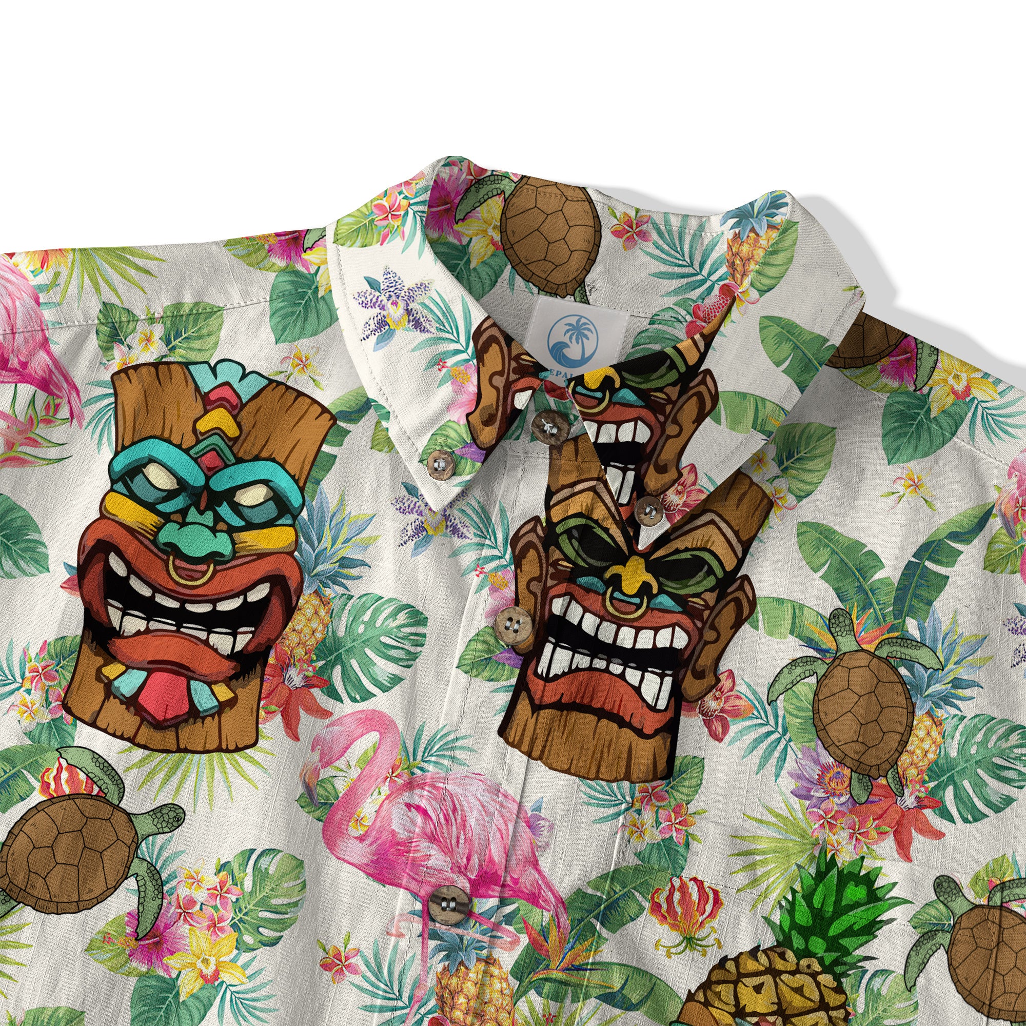 Tropical Tiki Mask Hawaiian Shirts, Polynesian Button Down Hawaiian Ocean Shirts