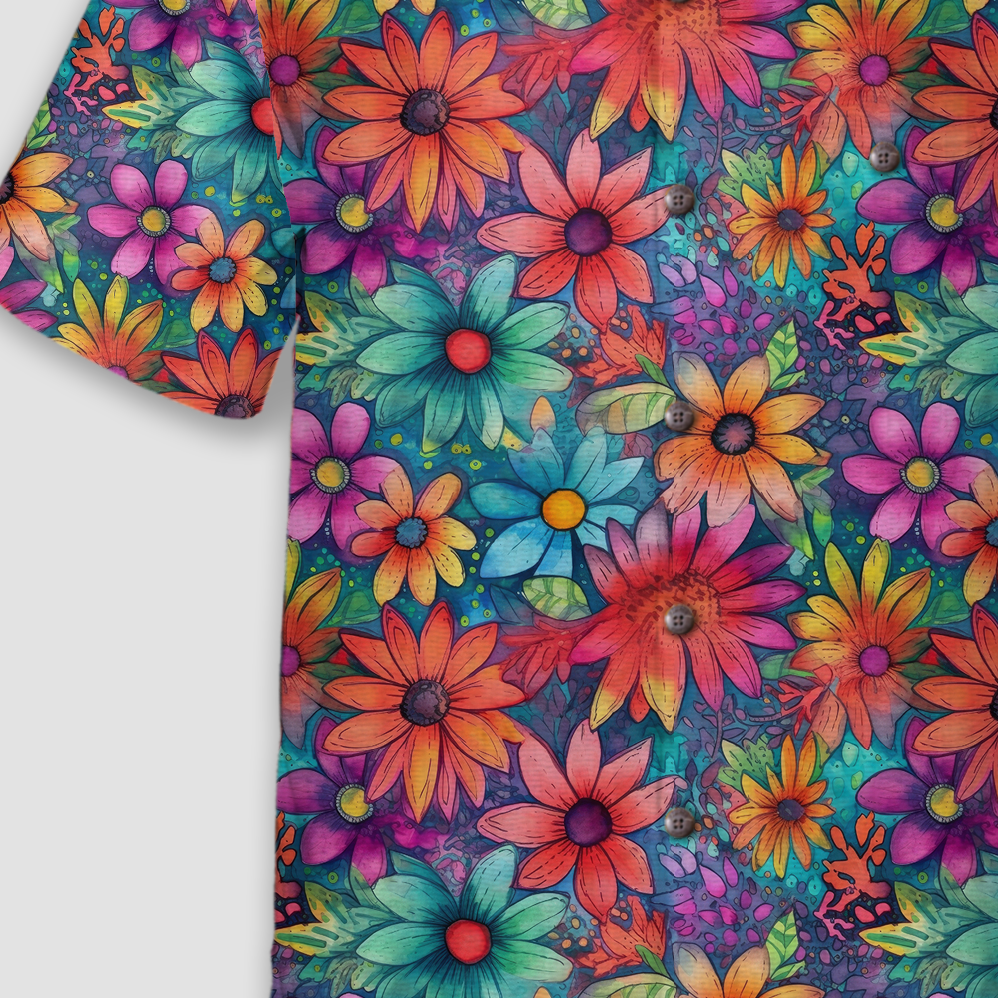 Colorful Hippie Flowers Patterns Hawaii Shirt, Groovy Floral Pattern Hawaiian Shirt for Men Women - The Palmix
