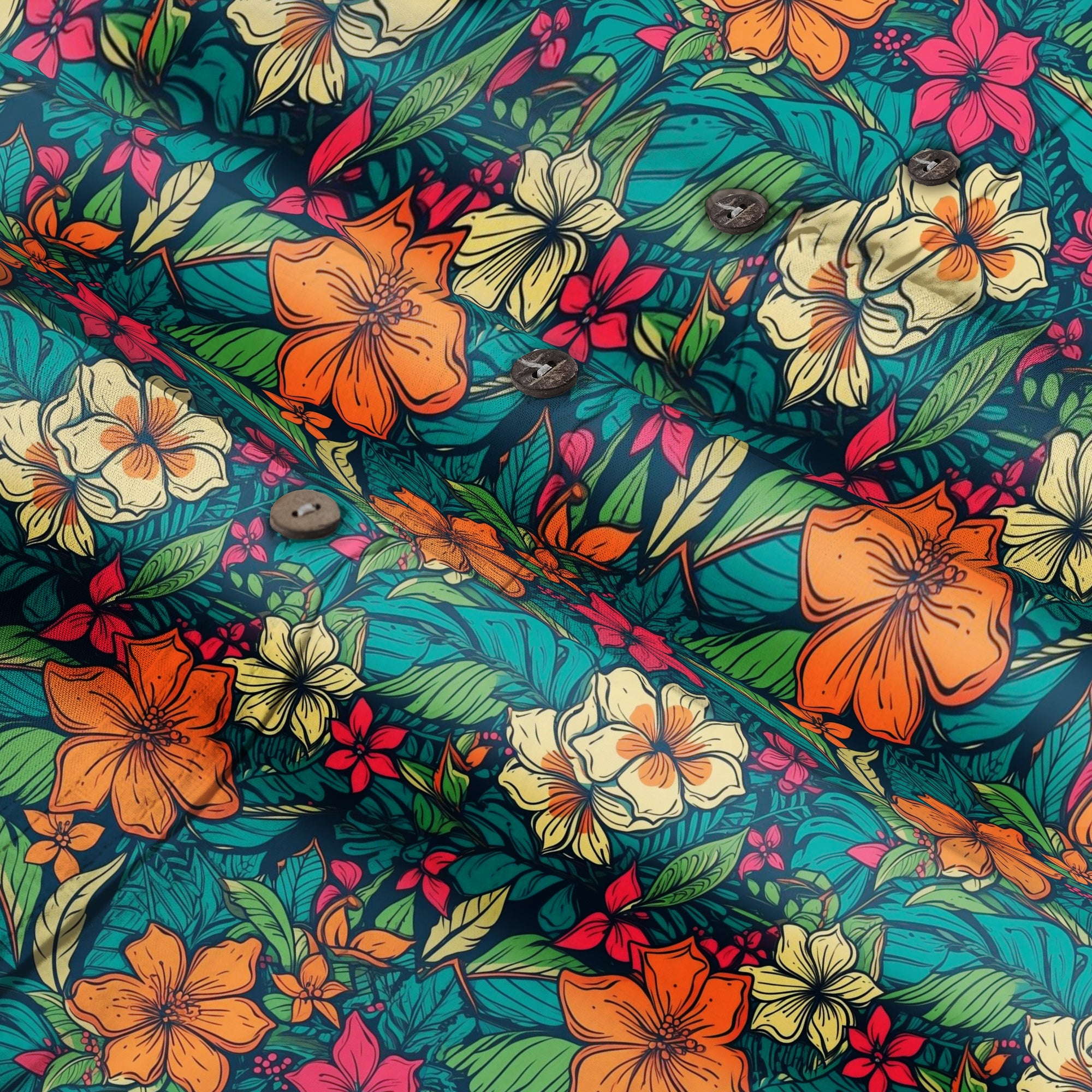 Vibrant Tropical Jungle Seamless Patterns Hawaii Shirt, Aloha Floral Hawaiian Button Down Shirt - The Palmix