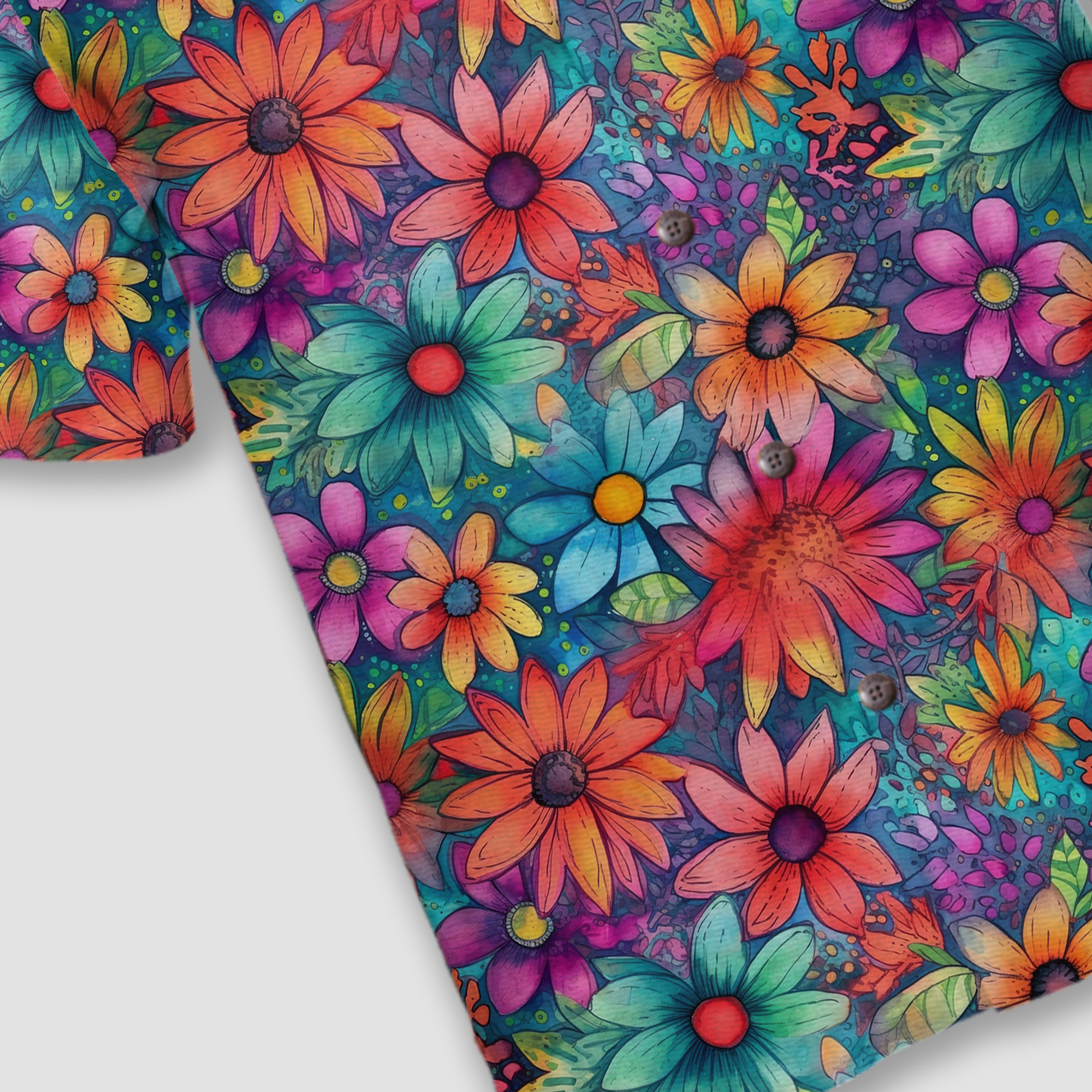Colorful Hippie Flowers Patterns Hawaii Shirt, Groovy Floral Pattern Hawaiian Shirt for Men Women - The Palmix