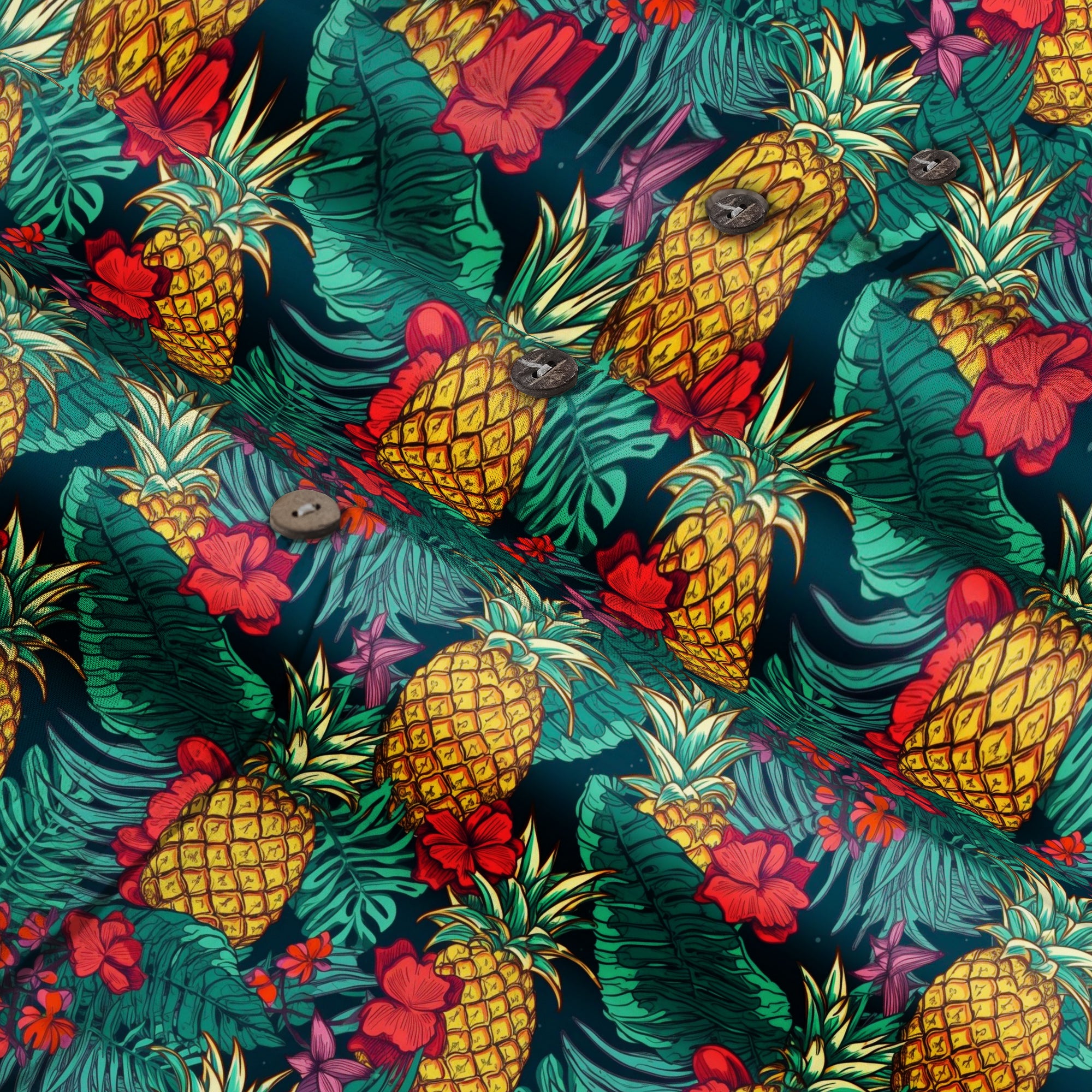 Hibiscus Pineapple Seamless Patterns Hawaiian Shirt For Men, Aloha Floral Pattern - The Palmix