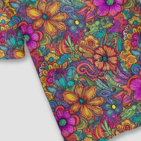Colorful Hippie Flowers Patterns Hawaii Shirt, Groovy Floral Pattern Hawaiian Shirt for Men Women - The Palmix