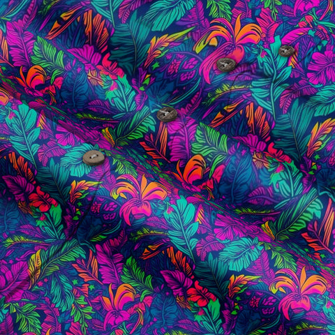 Electric Vibrant Tropical Beach Pattern Hawaiin Button Down Shirt - The Palmix