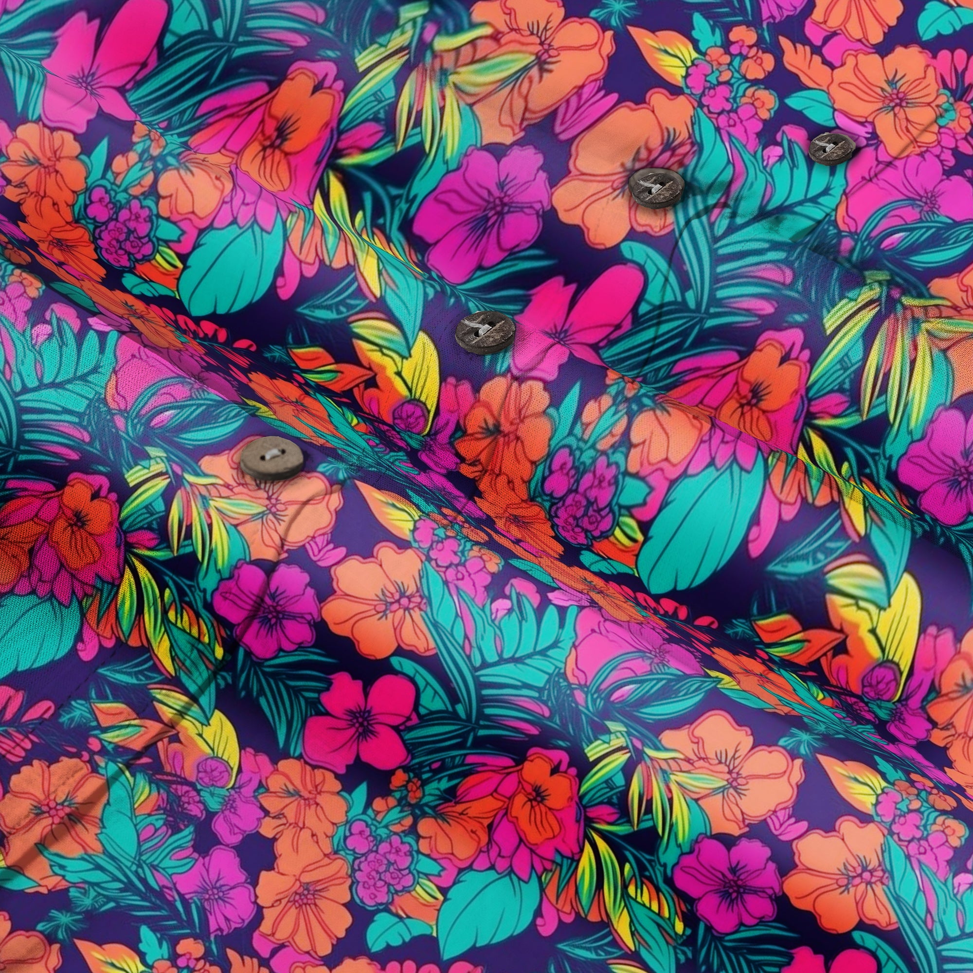 Vibrant Tropical Jungle Seamless Patterns Hawaii Shirt, Aloha Floral Hawaiian Button Down Shirt - The Palmix
