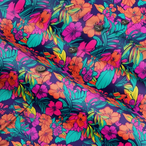 Vibrant Tropical Jungle Seamless Patterns Hawaii Shirt, Aloha Floral Hawaiian Button Down Shirt - The Palmix