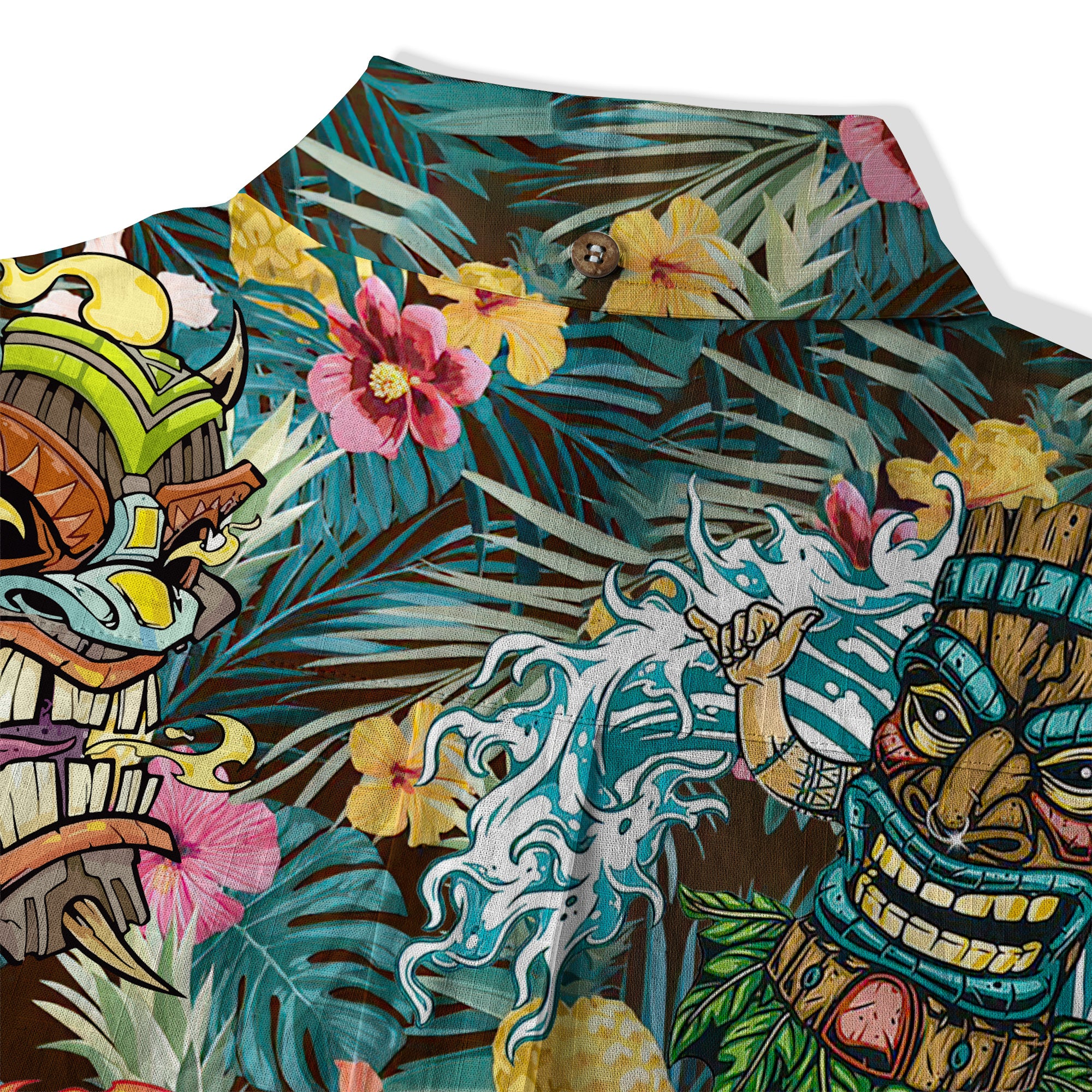 Tropical Tiki Mask Hawaiian Shirts, Polynesian Button Down Hawaiian Ocean Shirts