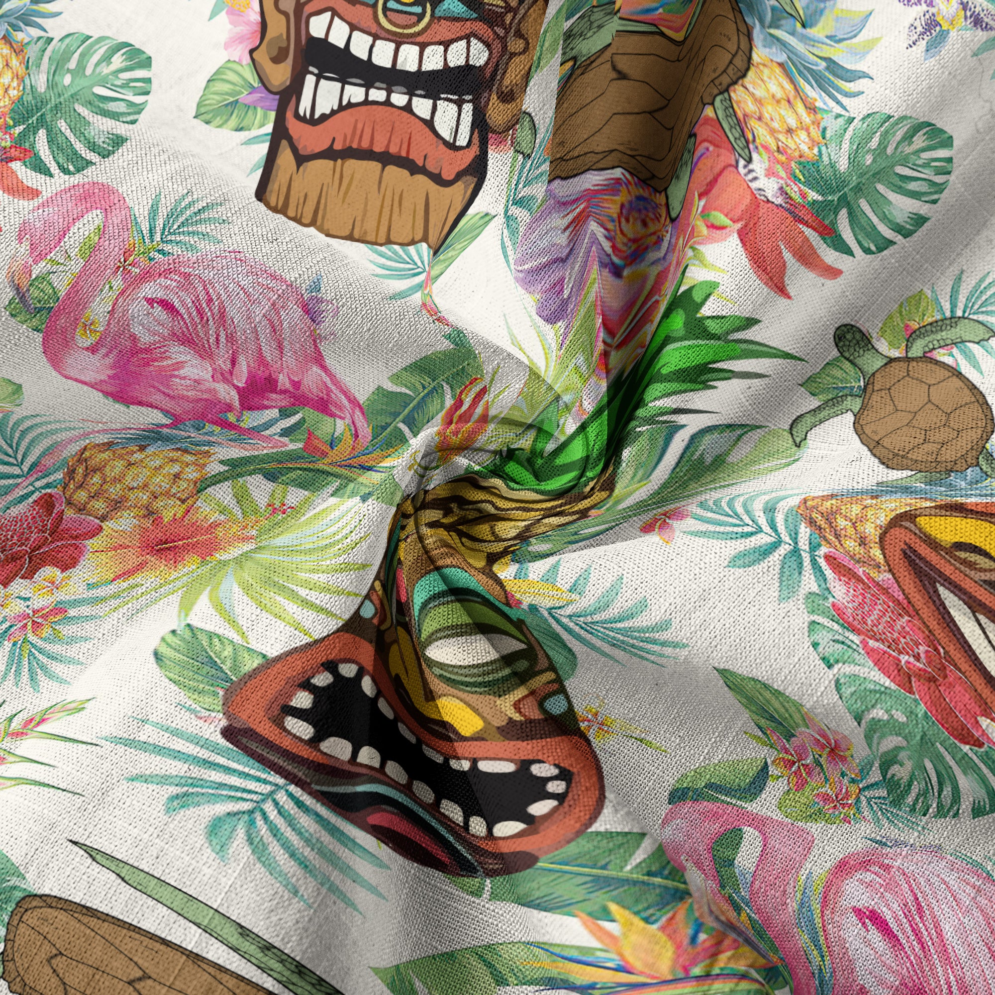 Tropical Tiki Mask Hawaiian Shirts, Polynesian Button Down Hawaiian Ocean Shirts