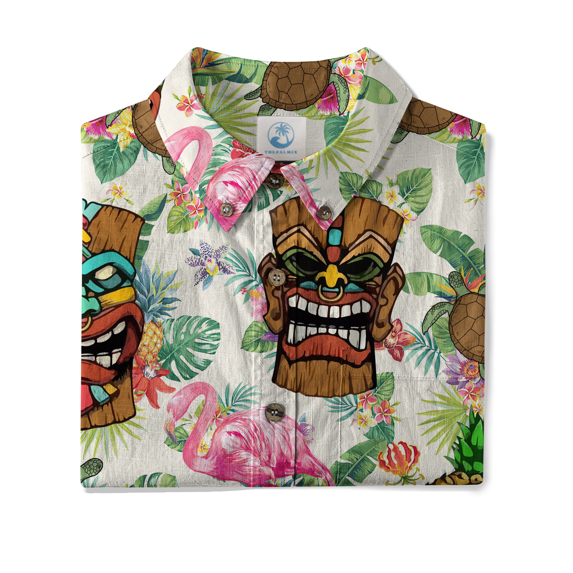 Tropical Tiki Mask Hawaiian Shirts, Polynesian Button Down Hawaiian Ocean Shirts