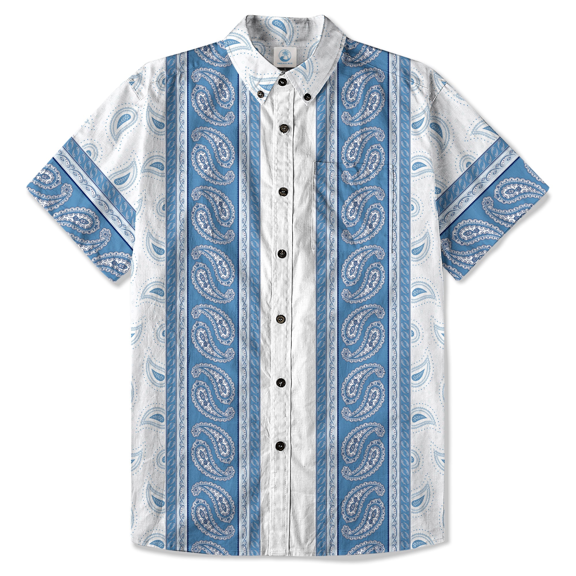 Vintage Striped Floral Short Sleeve Hawaii Shirt, Paisley Pattern Hawaii Shirt
