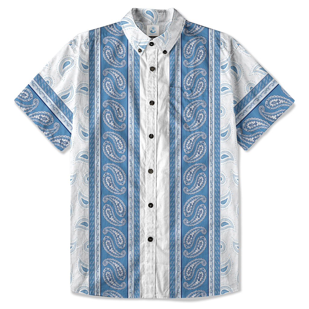 Vintage Striped Floral Short Sleeve Hawaii Shirt, Paisley Pattern Hawaii Shirt